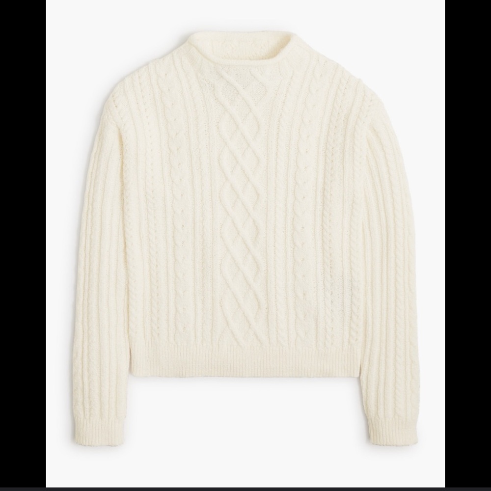 J.Crew Roll Down Mockneck Cable-Knit Sweater Cream $138 Casual Nwot Winter Boho